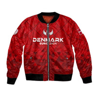 Red bomber jacket with front zip and Denmark Euro 2024 wing logo