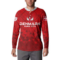 Red Denmark Euro 2024 button sweatshirt with patterned wing graphic and crest patch