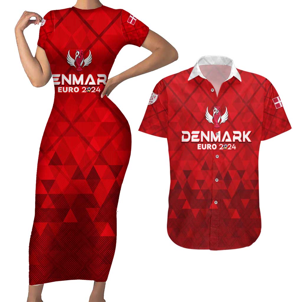 Personalized Denmark Football 2024 Couples Matching Short Sleeve Bodycon Dress and Hawaiian Shirt Trophy Wing Style - Wonder Print Shop