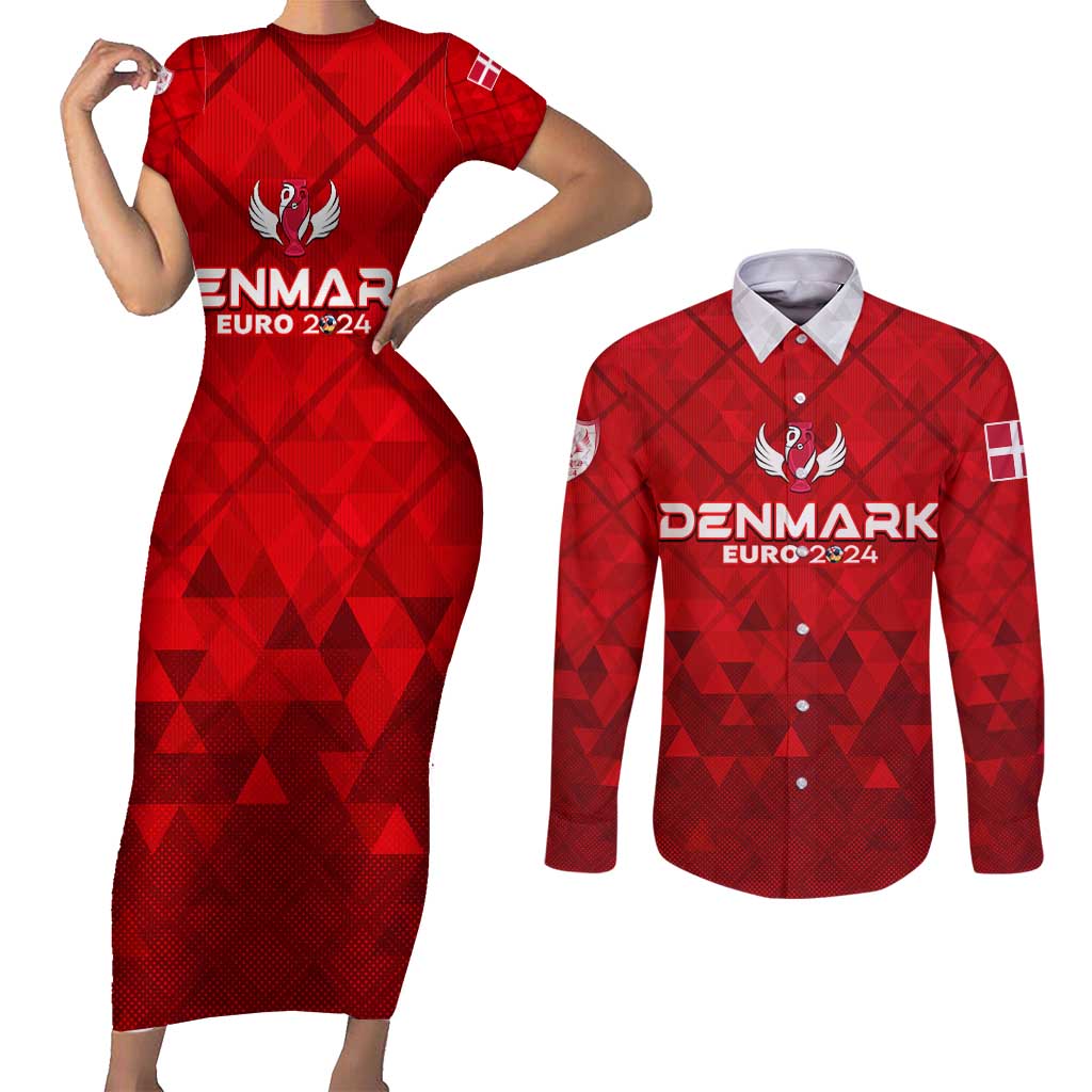 Personalized Denmark Football 2024 Couples Matching Short Sleeve Bodycon Dress and Long Sleeve Button Shirt Trophy Wing Style - Wonder Print Shop