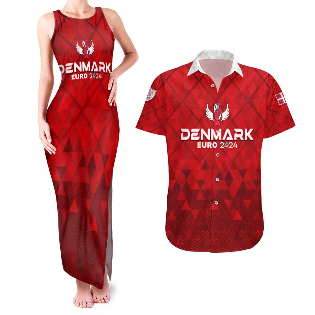 Personalized Denmark Football 2024 Couples Matching Tank Maxi Dress and Hawaiian Shirt Trophy Wing Style - Wonder Print Shop