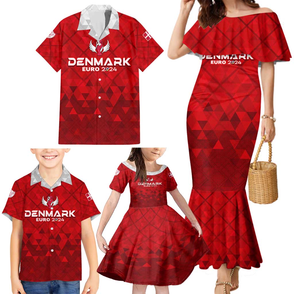 Personalized Denmark Football 2024 Family Matching Mermaid Dress and Hawaiian Shirt Trophy Wing Style - Wonder Print Shop