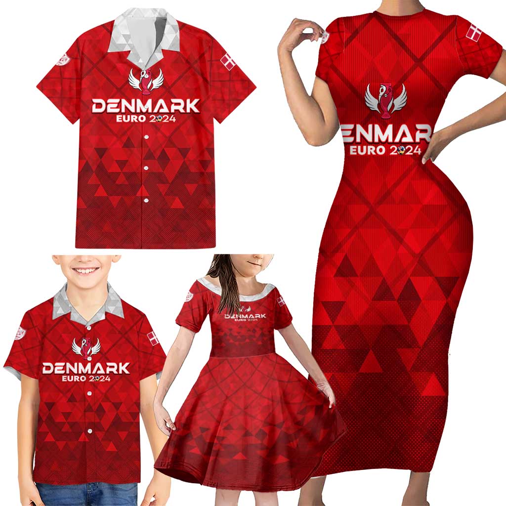 Personalized Denmark Football 2024 Family Matching Short Sleeve Bodycon Dress and Hawaiian Shirt Trophy Wing Style - Wonder Print Shop