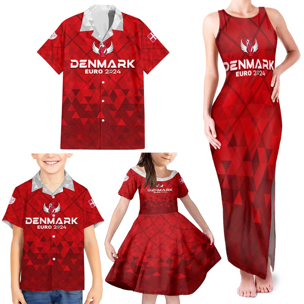 Personalized Denmark Football 2024 Family Matching Tank Maxi Dress and Hawaiian Shirt Trophy Wing Style - Wonder Print Shop