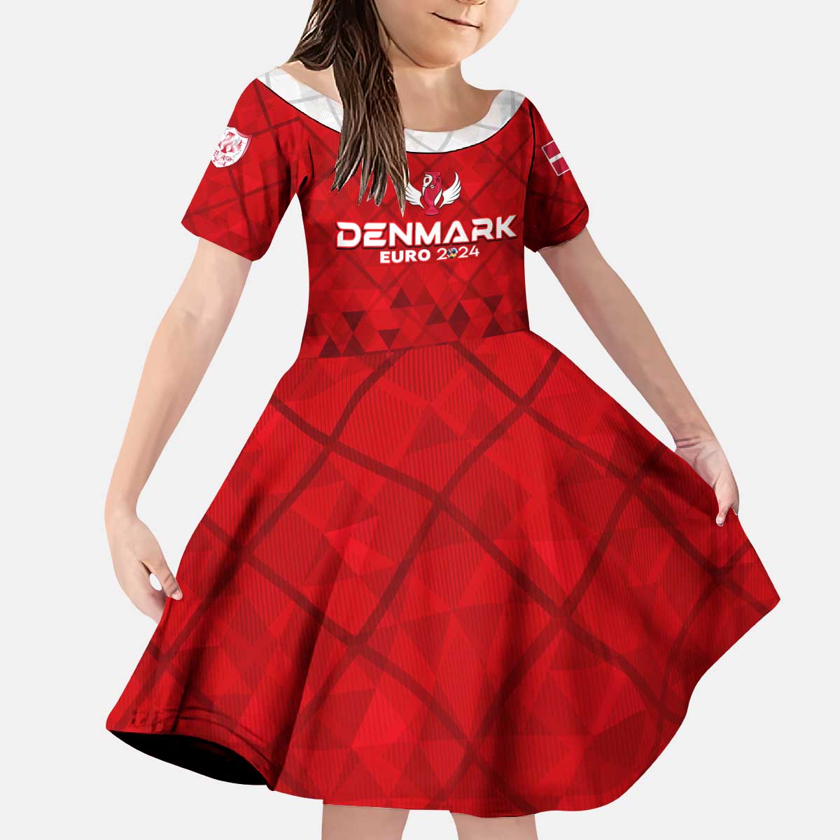 Personalized Denmark Football 2024 Kid Short Sleeve Dress Trophy Wing Style - Wonder Print Shop