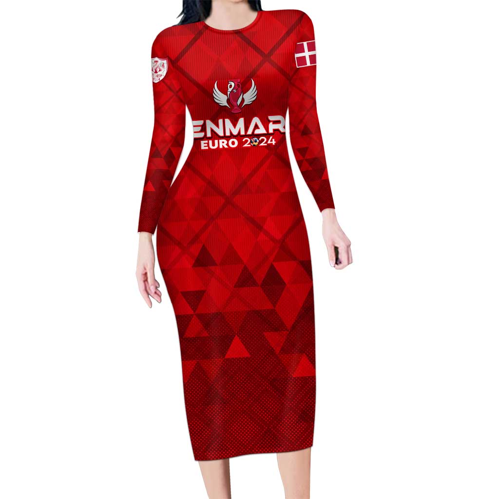 Personalized Denmark Football 2024 Long Sleeve Bodycon Dress Trophy Wing Style - Wonder Print Shop