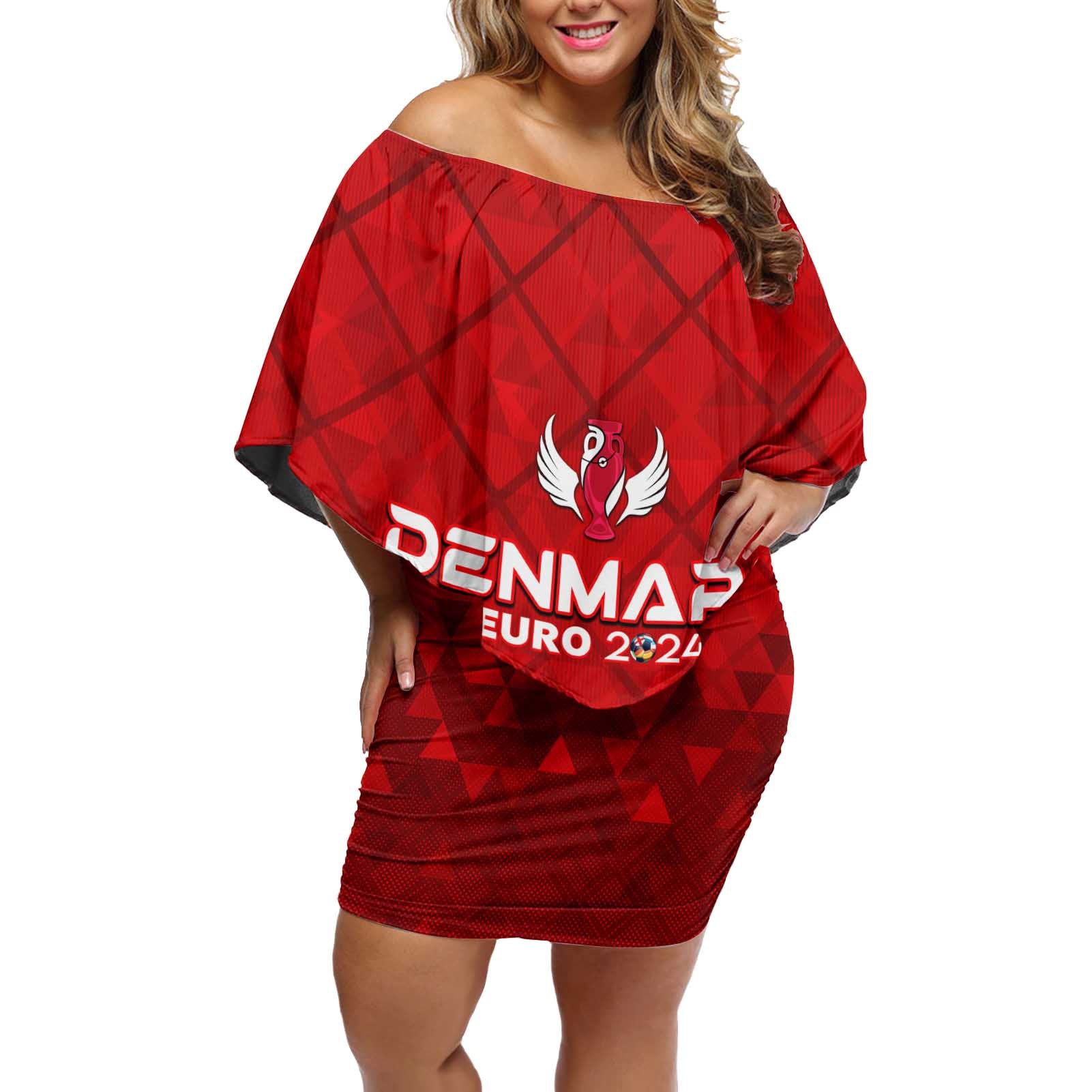 Personalized Denmark Football 2024 Off Shoulder Short Dress Trophy Wing Style - Wonder Print Shop