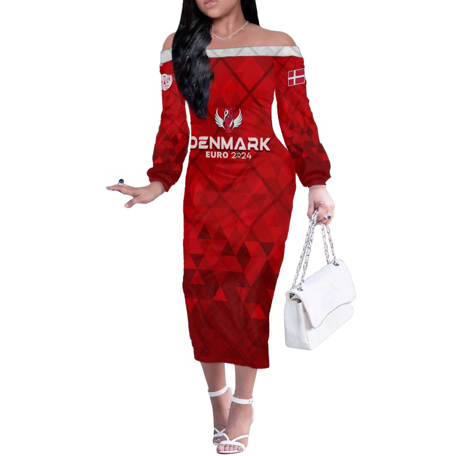 Personalized Denmark Football 2024 Off The Shoulder Long Sleeve Dress Trophy Wing Style - Wonder Print Shop