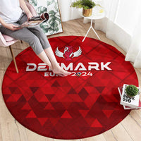 Red round rug with DENMARK EURO 2024 lettering and winged trophy emblem, full view