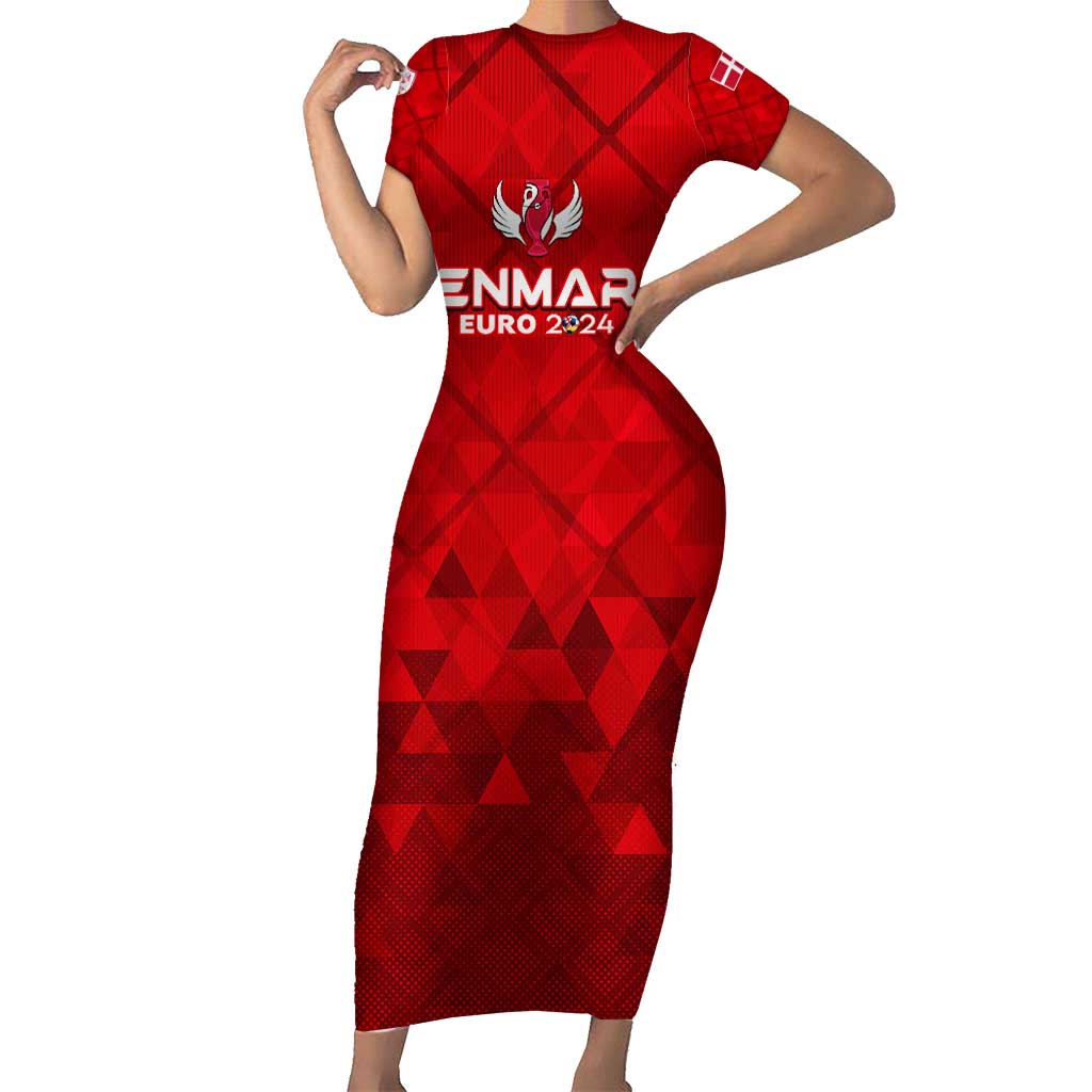 Personalized Denmark Football 2024 Short Sleeve Bodycon Dress Trophy Wing Style