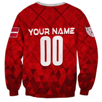 Red sweatshirt back with YOUR NAME and 00 number print, long sleeves