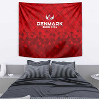 Red Denmark Euro 2024 tapestry with central crest logo and repeating triangular pattern