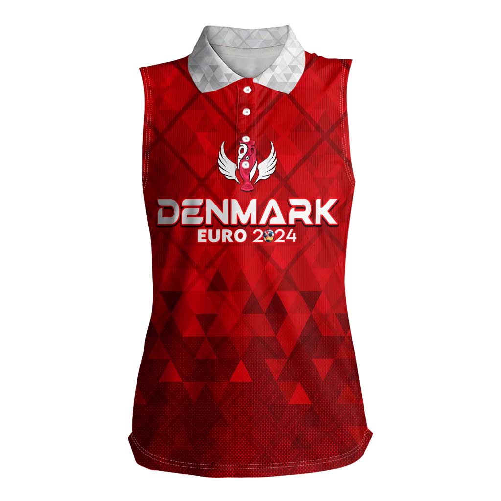 Personalized Denmark Football 2024 Women Sleeveless Polo Shirt Trophy Wing Style - Wonder Print Shop