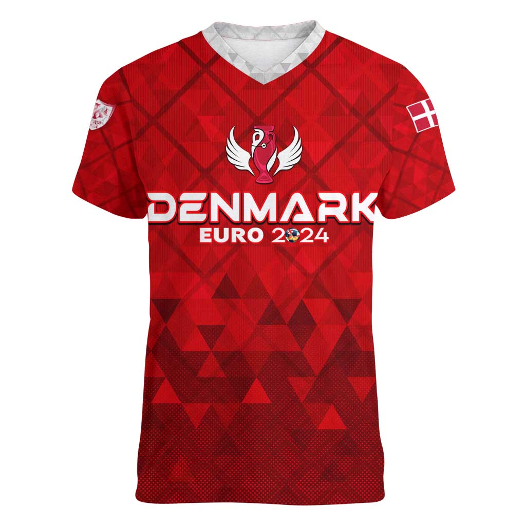 Personalized Denmark Football 2024 Women V-Neck T-Shirt Trophy Wing Style