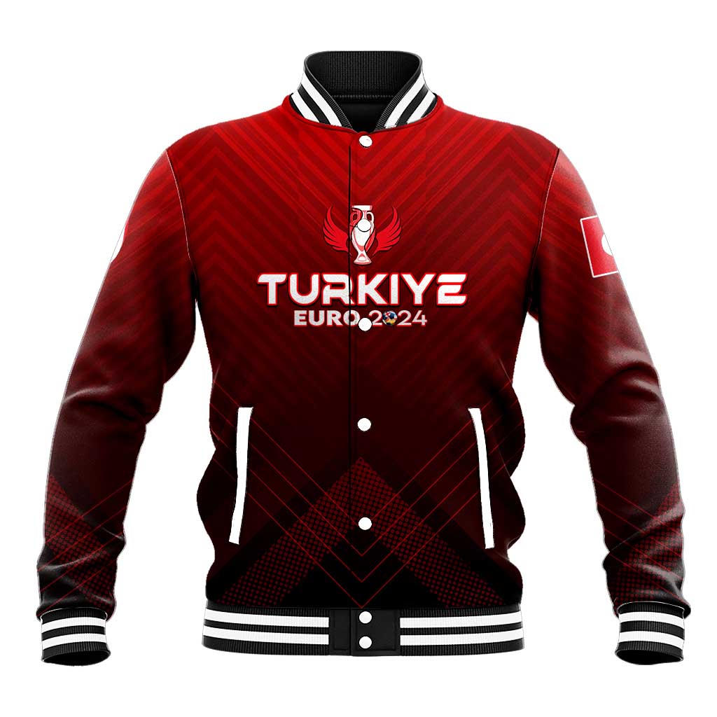 Red baseball jacket with zip front, TURKIYE EURO 2024 crest, striped ribbed collar