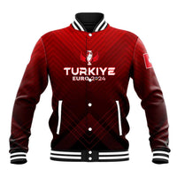 Red baseball jacket with zip front, TURKIYE EURO 2024 crest, striped ribbed collar