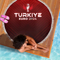 Round Turkey football beach blanket with fringe and Euro 2024 graphic