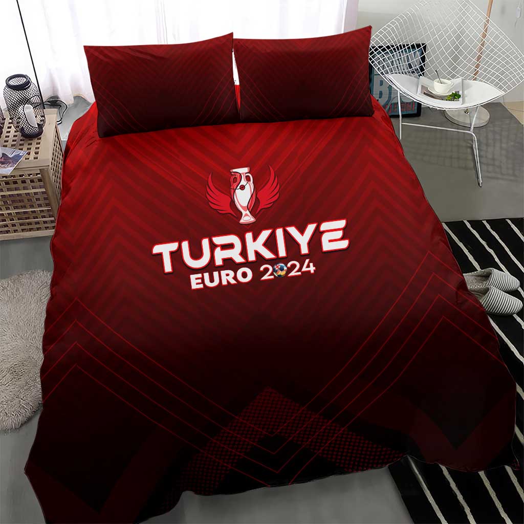 Red duvet set with TURKIYE EURO 2024 text and trophy crest