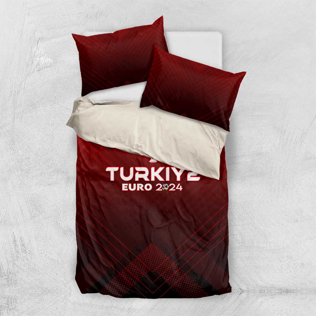 Red bedding set with TURKIYE EURO 2024 text and two red pillow shams