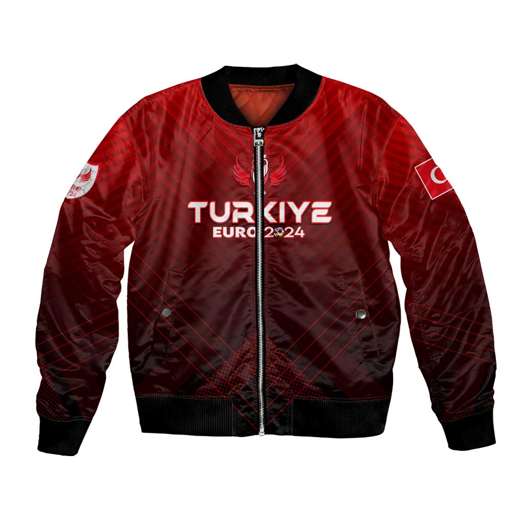 Red bomber jacket with full-zip front, black rib trim, Turkey Euro 2024 graphic