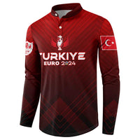 Red and dark button football sweatshirt with Turkey Euro 2024 crest and sleeve flag patch