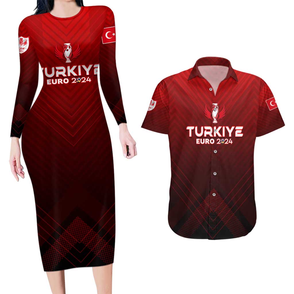 Personalized Turkey Football 2024 Couples Matching Long Sleeve Bodycon Dress and Hawaiian Shirt Trophy Wing Style - Wonder Print Shop