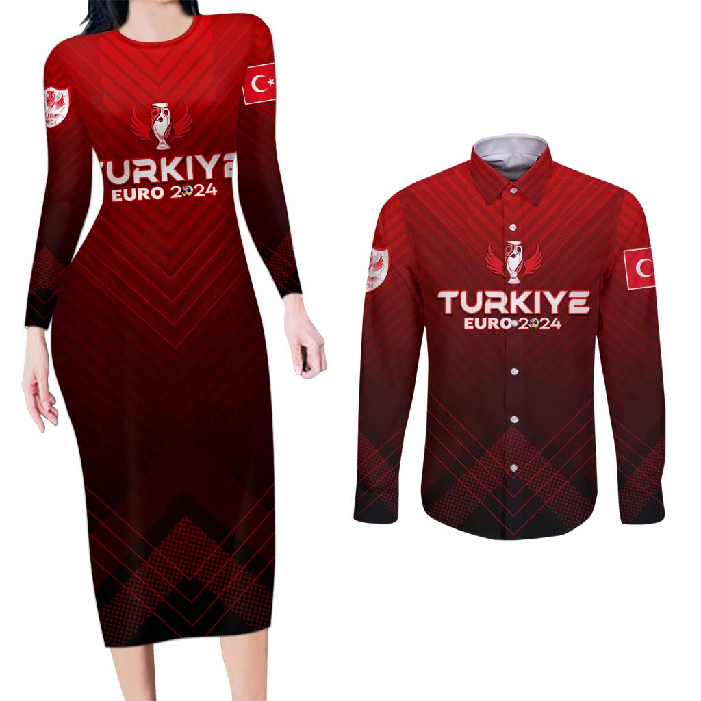 Personalized Turkey Football 2024 Couples Matching Long Sleeve Bodycon Dress and Long Sleeve Button Shirt Trophy Wing Style - Wonder Print Shop