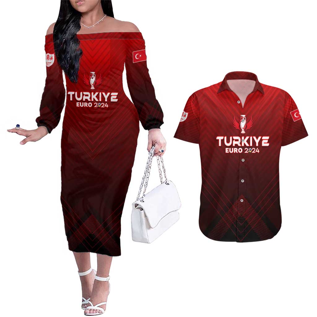 Personalized Turkey Football 2024 Couples Matching Off The Shoulder Long Sleeve Dress and Hawaiian Shirt Trophy Wing Style - Wonder Print Shop