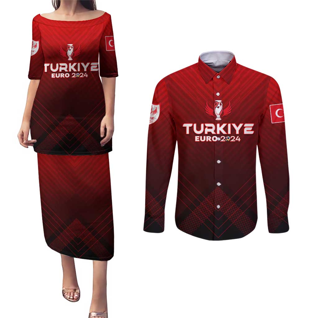 Personalized Turkey Football 2024 Couples Matching Puletasi and Long Sleeve Button Shirt Trophy Wing Style - Wonder Print Shop