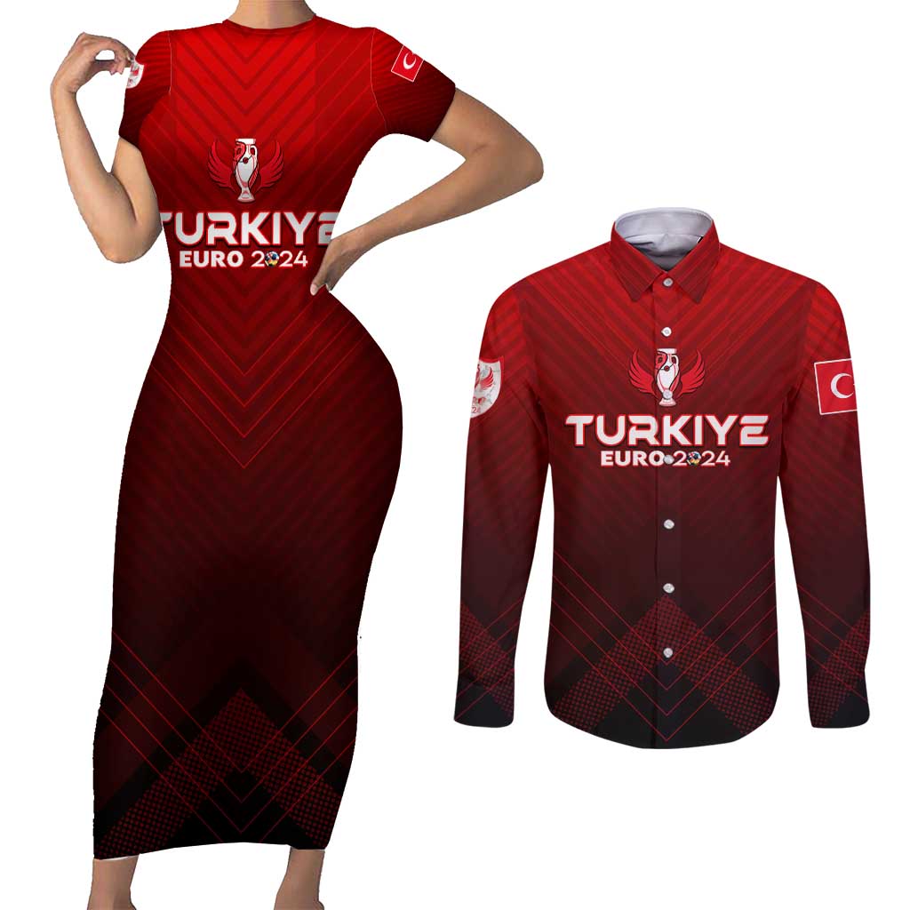 Personalized Turkey Football 2024 Couples Matching Short Sleeve Bodycon Dress and Long Sleeve Button Shirt Trophy Wing Style - Wonder Print Shop