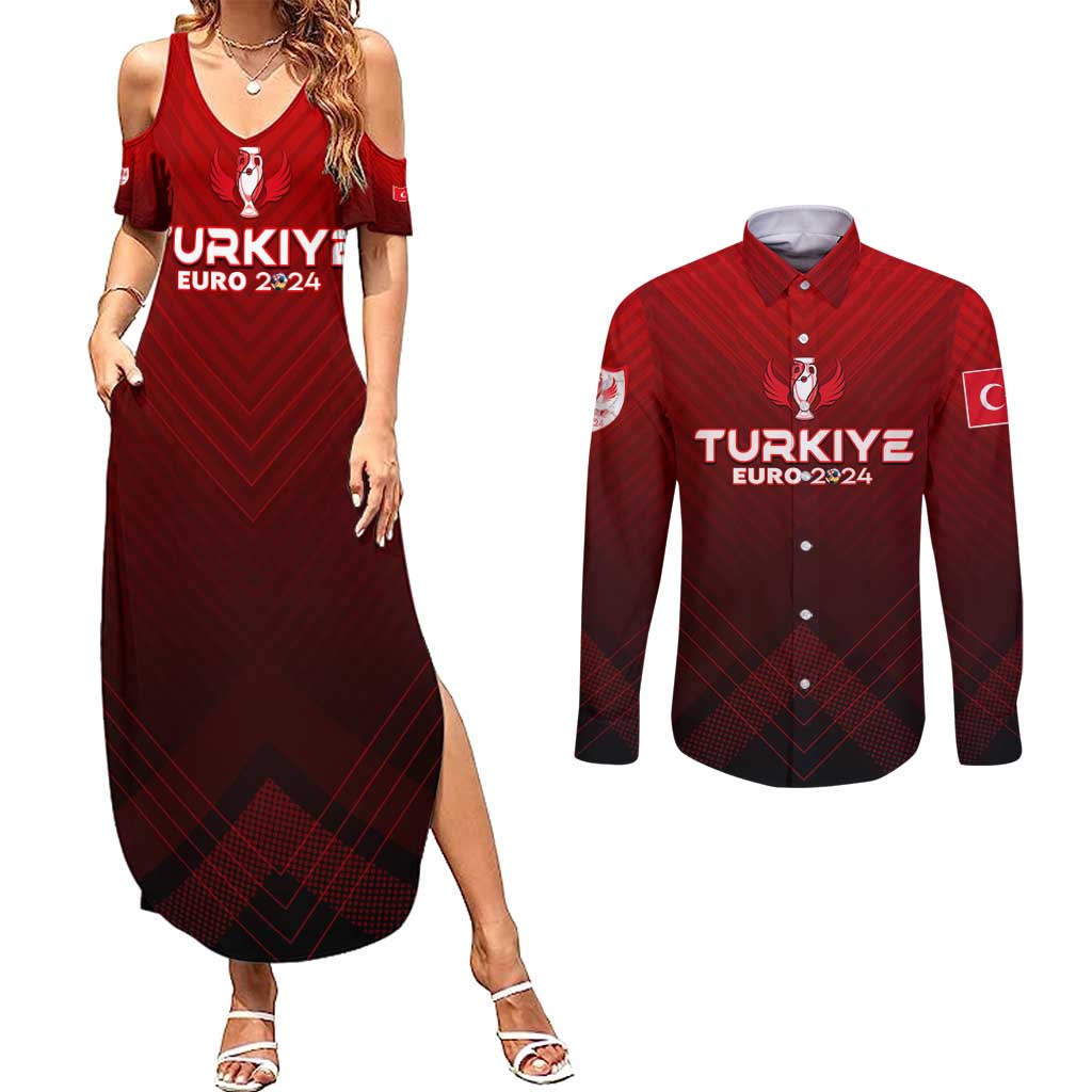 Personalized Turkey Football 2024 Couples Matching Summer Maxi Dress and Long Sleeve Button Shirt Trophy Wing Style - Wonder Print Shop