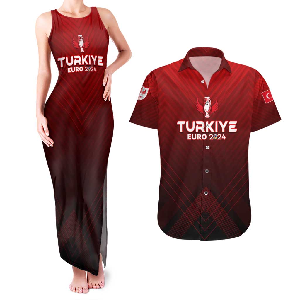 Personalized Turkey Football 2024 Couples Matching Tank Maxi Dress and Hawaiian Shirt Trophy Wing Style - Wonder Print Shop