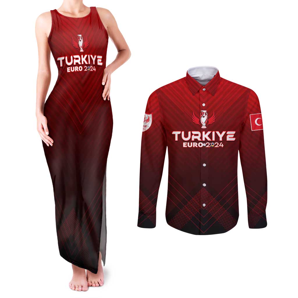 Personalized Turkey Football 2024 Couples Matching Tank Maxi Dress and Long Sleeve Button Shirt Trophy Wing Style - Wonder Print Shop