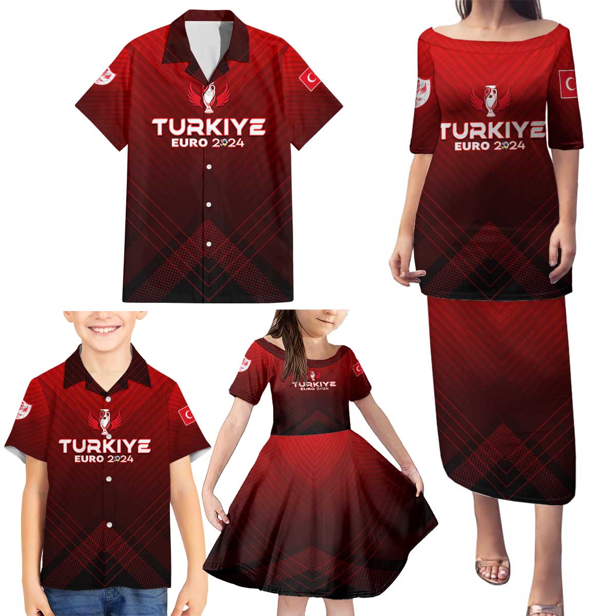 Personalized Turkey Football 2024 Family Matching Puletasi and Hawaiian Shirt Trophy Wing Style - Wonder Print Shop