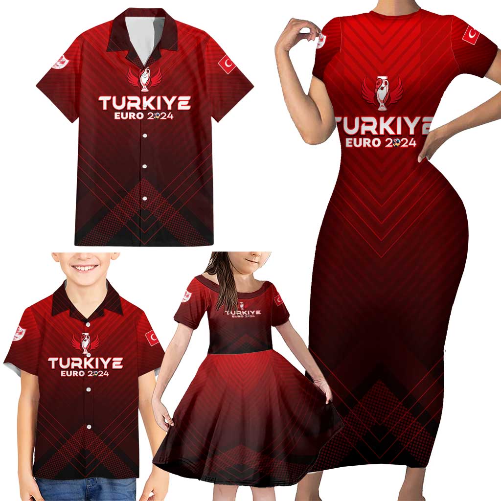 Personalized Turkey Football 2024 Family Matching Short Sleeve Bodycon Dress and Hawaiian Shirt Trophy Wing Style - Wonder Print Shop