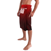 Red personalized football lavalava with 'YOUR NAME' and number 00, side view