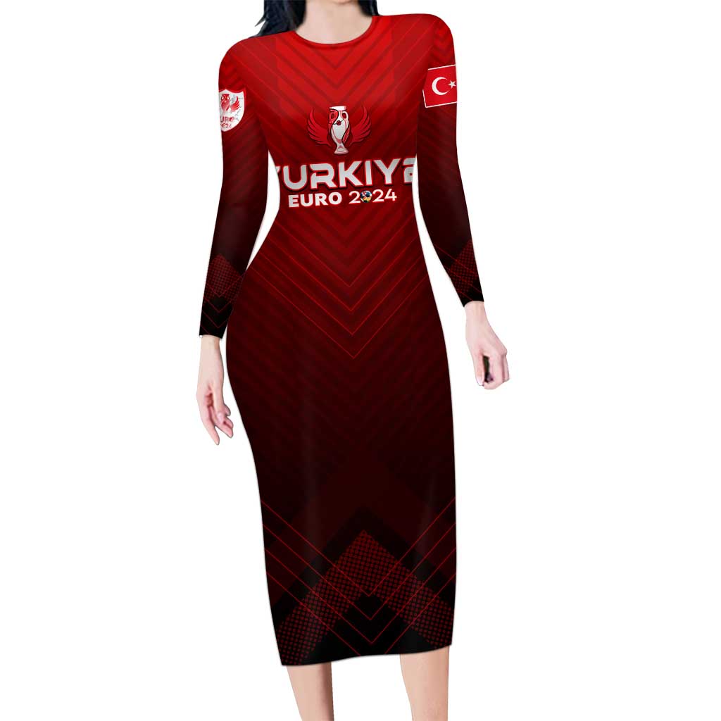 Personalized Turkey Football 2024 Long Sleeve Bodycon Dress Trophy Wing Style - Wonder Print Shop