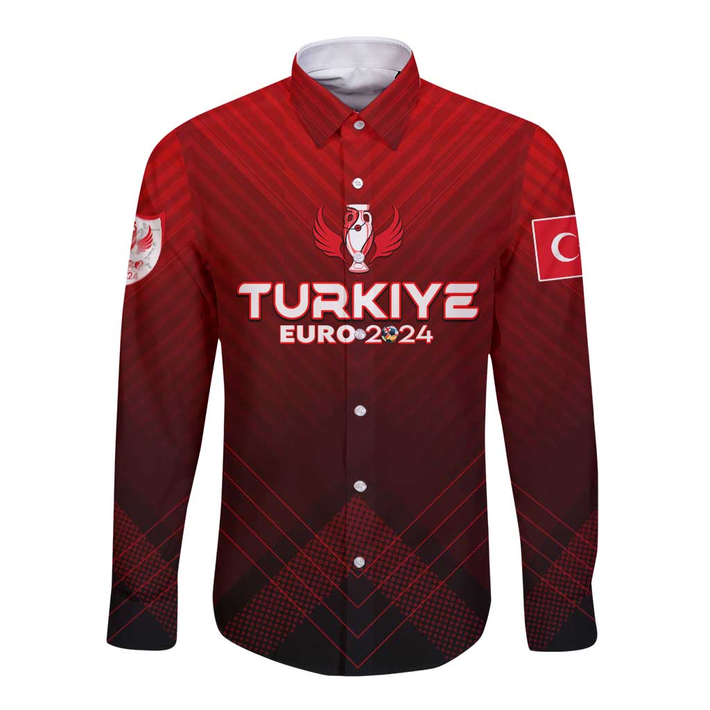 Red long-sleeve button football shirt with Turkey crest and EURO 2024 front print