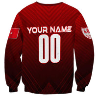 Red personalized back sweatshirt with YOUR NAME and number 00 graphic, long sleeves