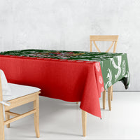 Rectangle tablecloth in red with green tropical holiday border pattern