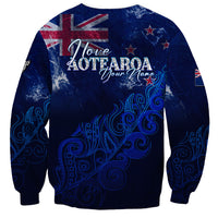 Unisex blue sweatshirt with Love AOTEAROA text and 'Your Name' script