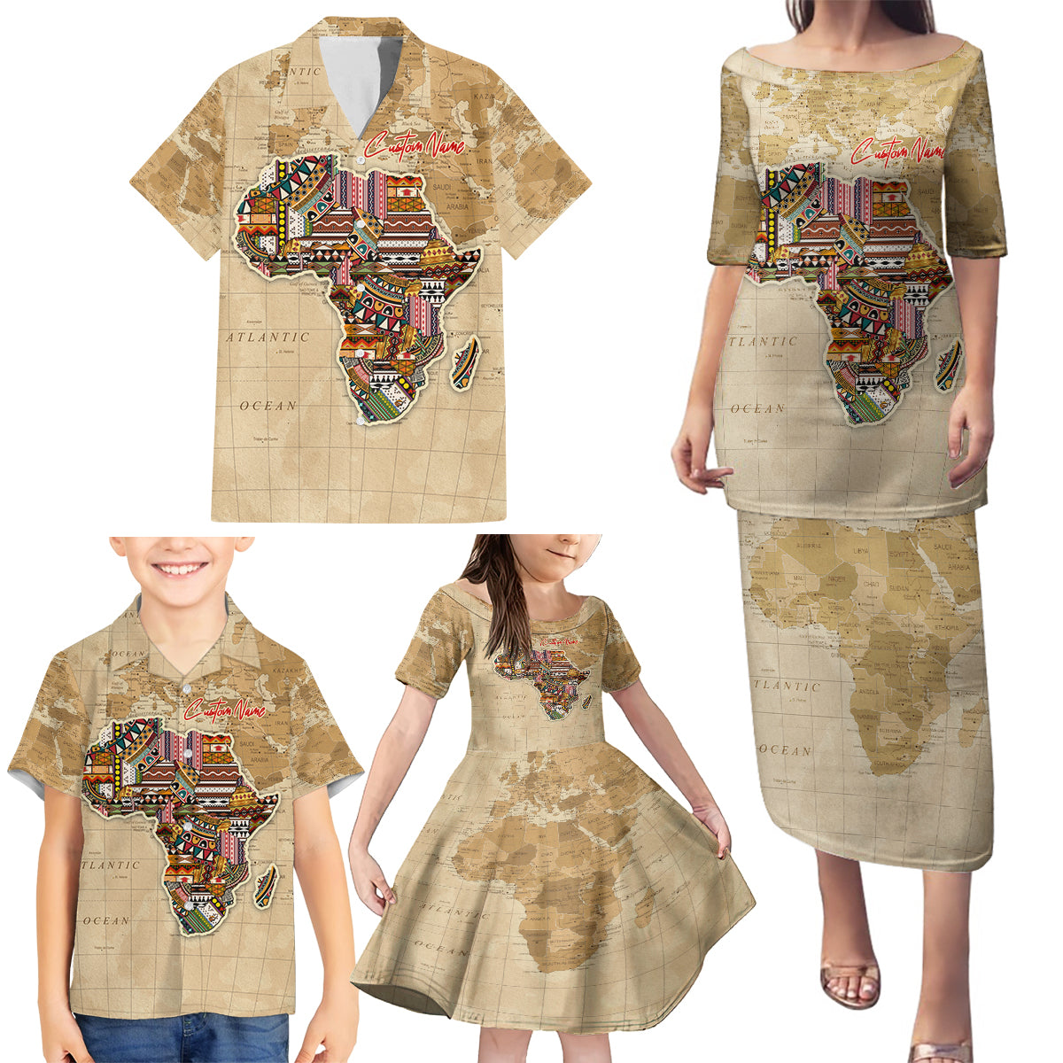 Personalized Africa On World Map Family Matching Puletasi and Hawaiian Shirt - Wonder Print Shop