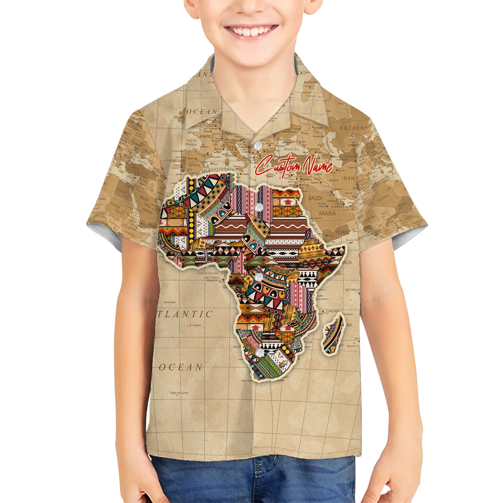 Personalized Africa On World Map Kid Hawaiian Shirt - Wonder Print Shop