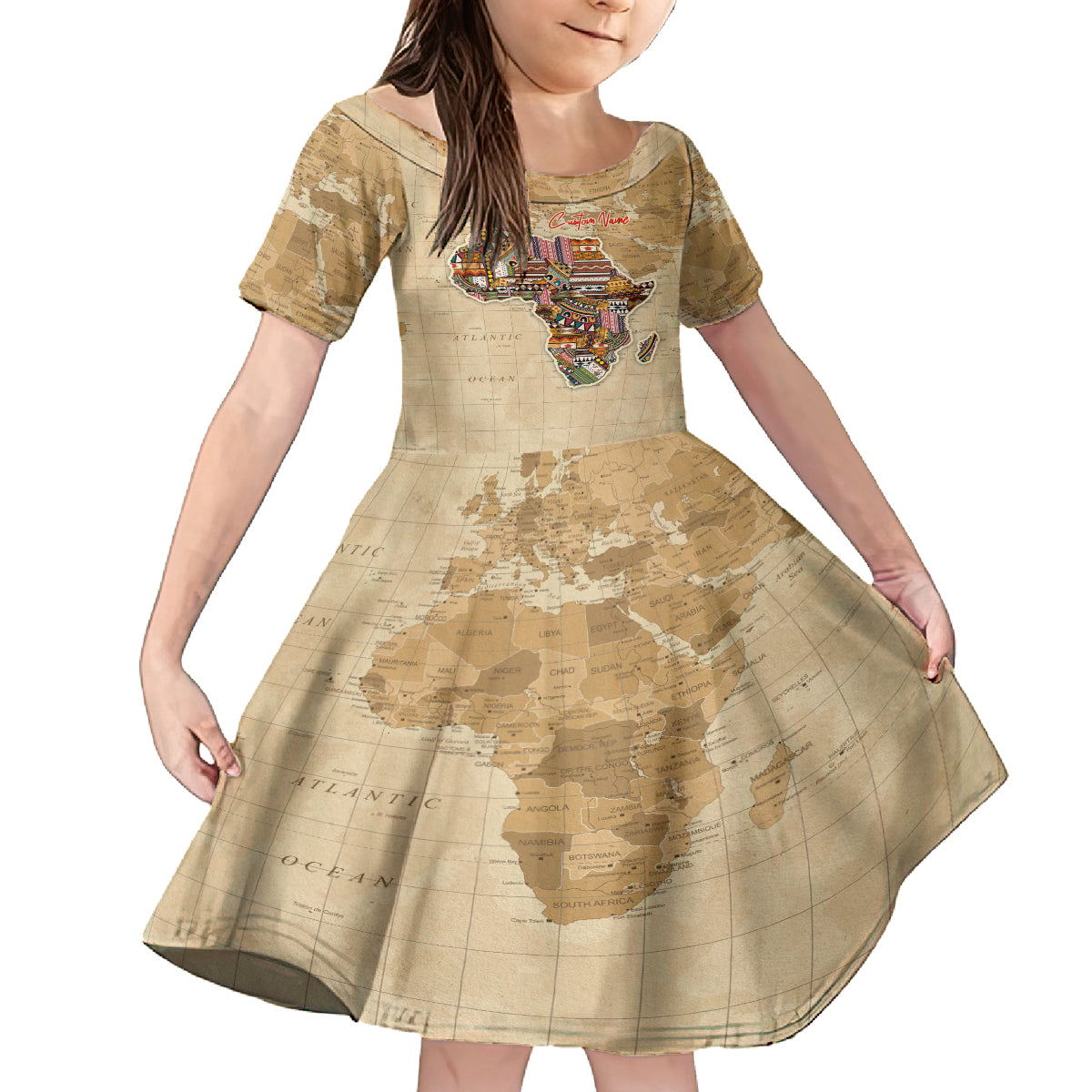 Personalized Africa On World Map Kid Short Sleeve Dress - Wonder Print Shop