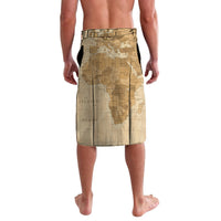 Beige lavalava wrap skirt showing world map print and Africa outline