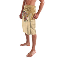 Beige lavalava wrap skirt with Africa map print and draped side hem