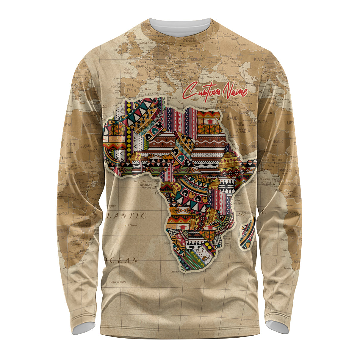 Personalized Africa On World Map Long Sleeve Shirt