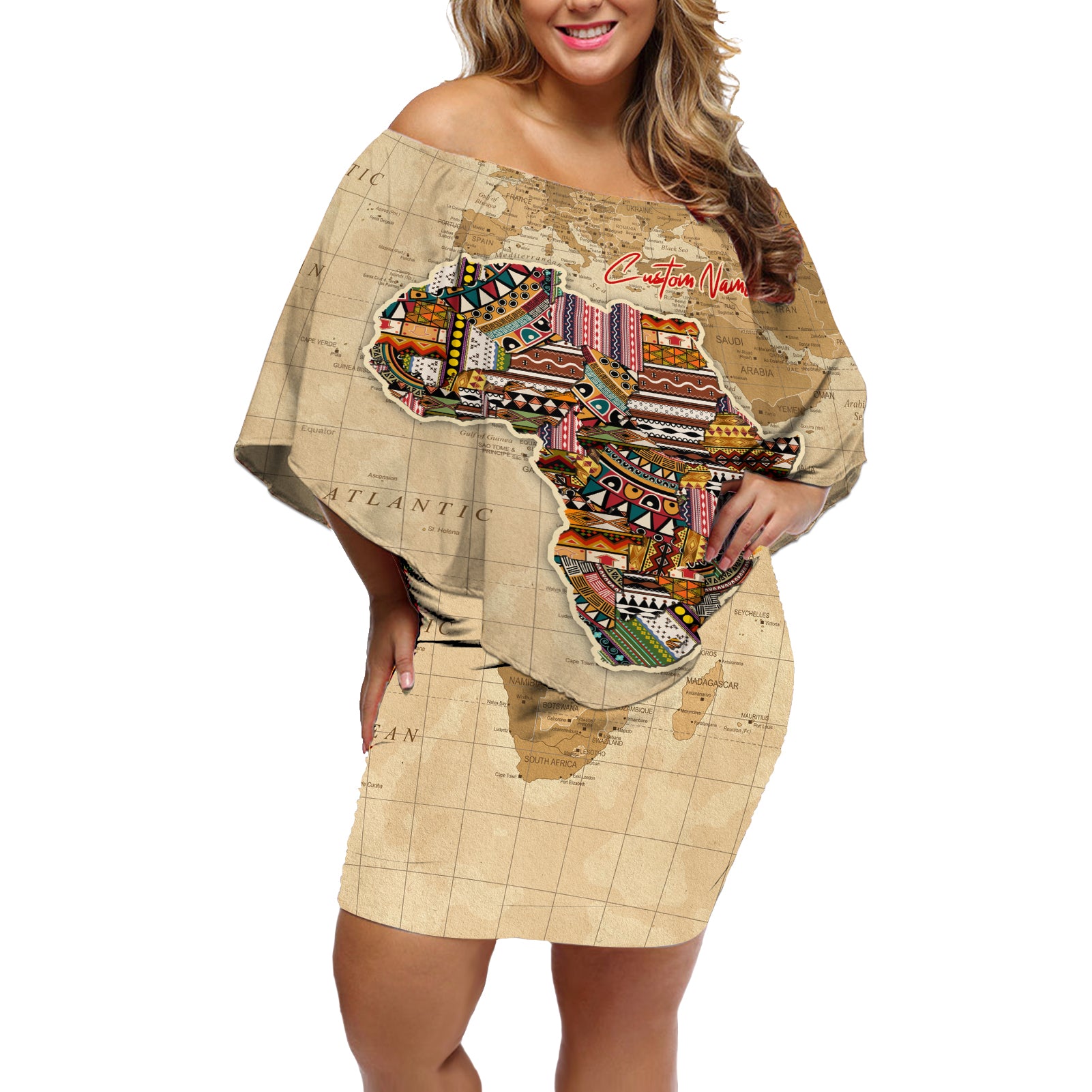 Personalized Africa On World Map Off Shoulder Short Dress - Wonder Print Shop