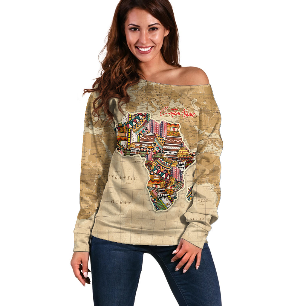 Personalized Africa On World Map Off Shoulder Sweater