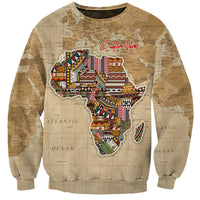 Beige unisex sweatshirt with large Africa map graphic and red script name